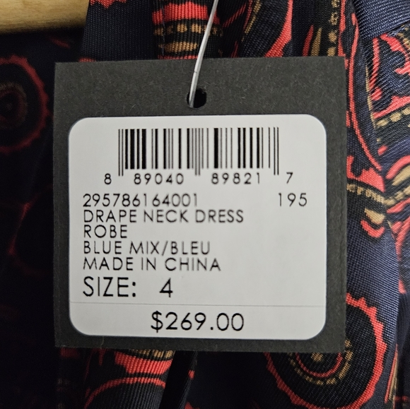 Club Monaco Designer Drape Neck Robe Dress Scarf Dress Blue Mix Slip S 4 NWT - Picture 3 of 12